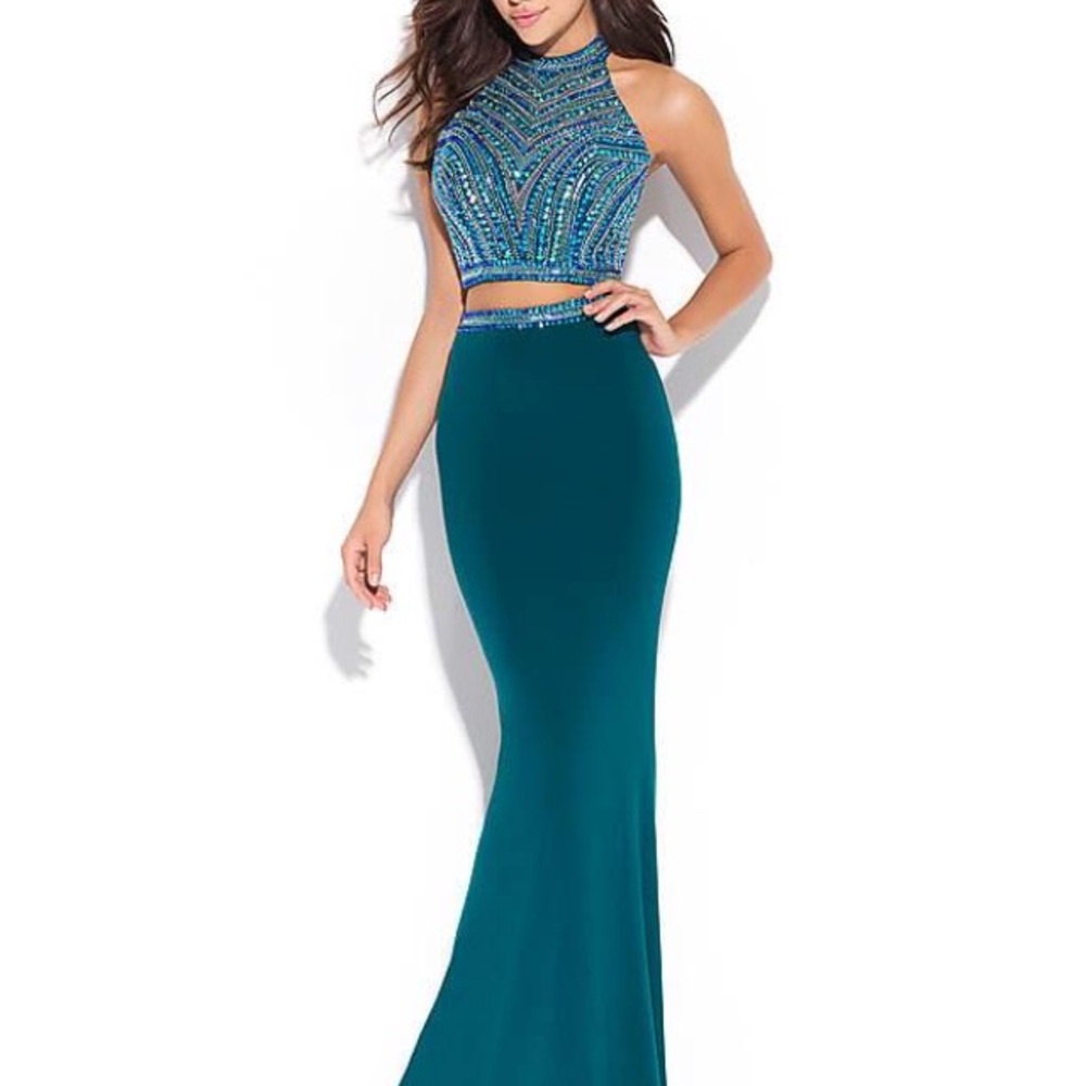 TWO PIECE GREEN/BLUE PROM DRESS